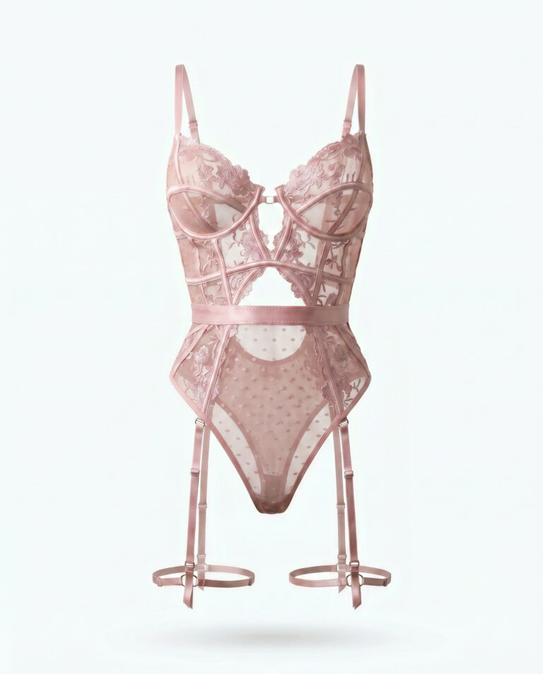 Nuit Poudrée - Soft Pink Lace Body with Thigh Straps